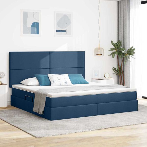vidaXL Opbergbed met LED met matras Blauw 200 x 200 cm Polyester