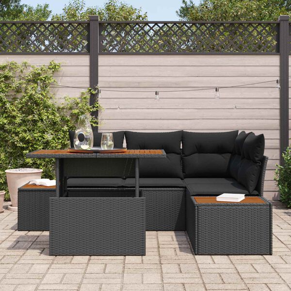 vidaXL Tuin Sofa Set met opslag 5 pcs Zwart Poly riet