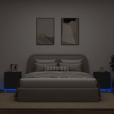 vidaXL Nachtkastjes met LED-verlichting 2 st bewerkt hout zwart