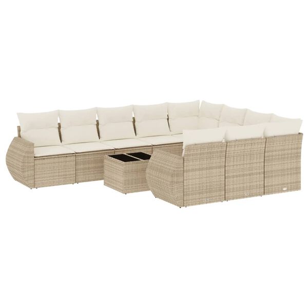 vidaXL 11-delige Tuinset met kussens poly rattan beige