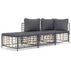 vidaXL 3-delige Loungeset met kussens poly rattan antracietkleurig