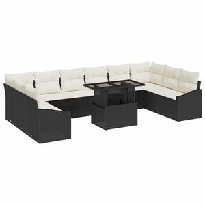 vidaXL Bankstel met kussen 11 pcs Zwart en Cr&egrave;me poly rattan