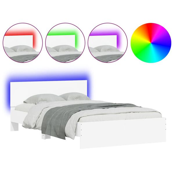 vidaXL Bedframe met hoofdeinde en LED wit 135x190 cm