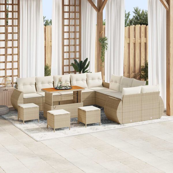 vidaXL Tuin Sofa Set met kussen 14 pcs beige en cr&egrave;mekleurig