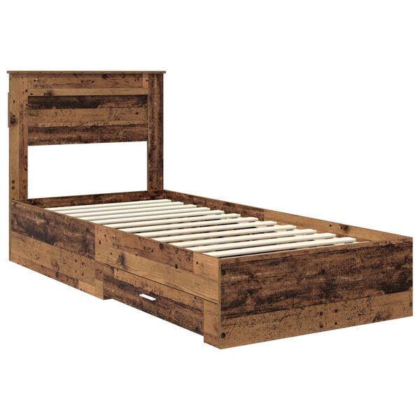 vidaXL Bedframe met hoofdeinde Oudhout 100 x 200 cm Bewerkt hout