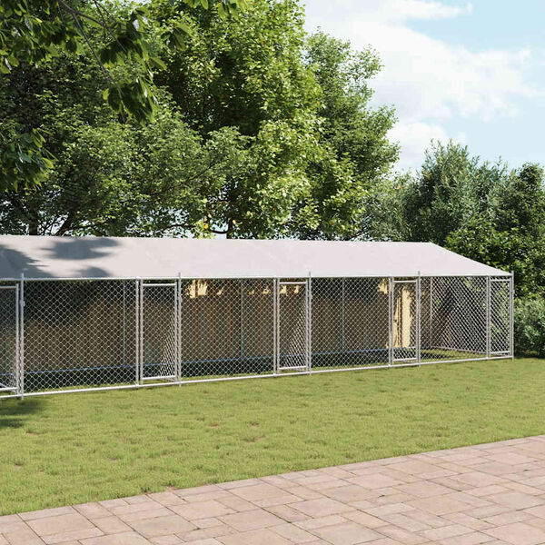 vidaXL Hondenhok met dak en deuren 10x2x2 m gegalvaniseerd staal grijs