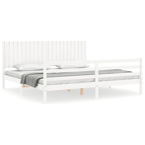 vidaXL Bedframe met hoofdbord massief hout wit 200x200 cm