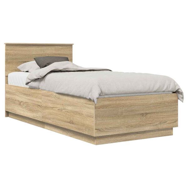 vidaXL Bedframe met hoofdeinde Sonoma Eiken 70 x 190 cm Bewerkt hout
