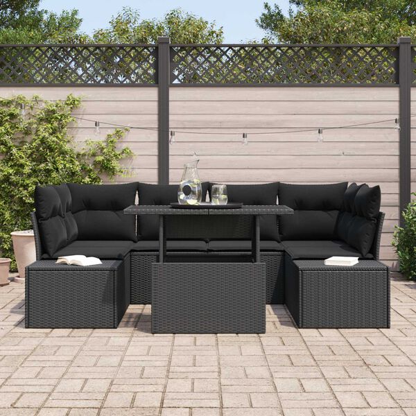 vidaXL Tuin Sofa Set 7 pcs Zwart Poly Rattan en Poedergecoat Staal