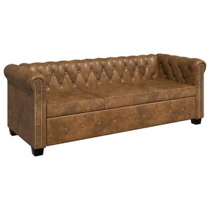 vidaXL Driezitsbank Chesterfield-stijl kunstleer bruin