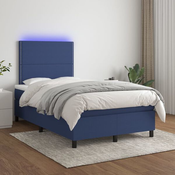 vidaXL Boxspring met matras en LED stof blauw 120x200 cm