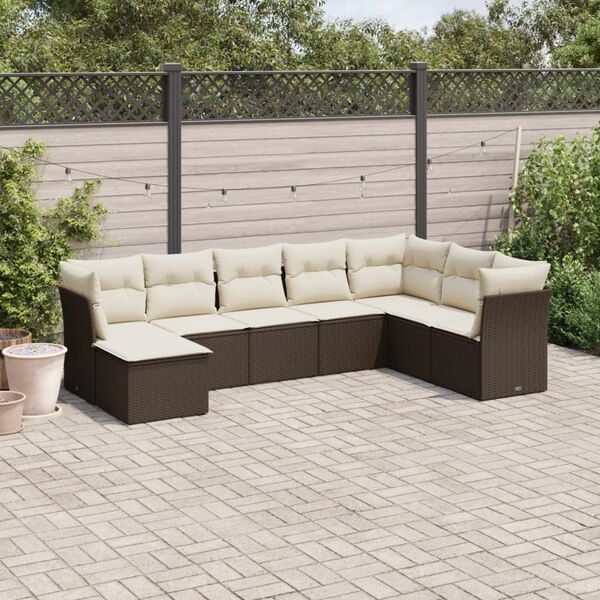 vidaXL 8-delige Loungeset met kussens poly rattan bruin