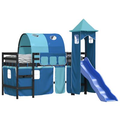 vidaXL Kinderhoogslaper met toren 80x200 cm massief grenenhout blauw