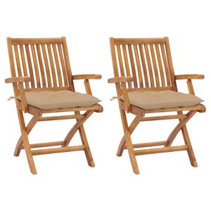 vidaXL Tuinstoelen 2 st met beige kussens massief teakhout