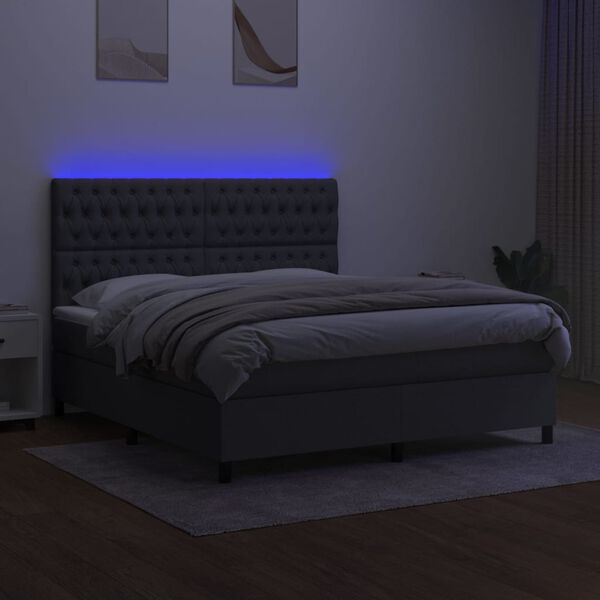 vidaXL Boxspring met matras en LED stof donkergrijs 180x200 cm