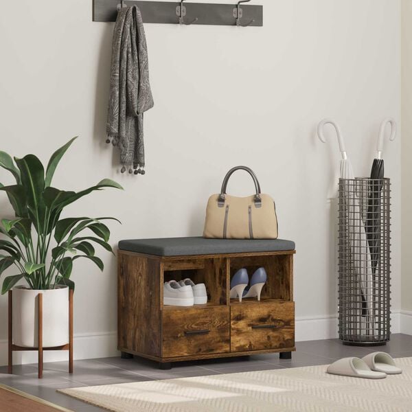 vidaXL Halbank met kussen met lade Gerookt eiken 60 x 38 x 46 cm