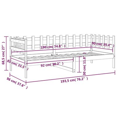 vidaXL Slaapbank 90x190 cm massief grenenhout grijs