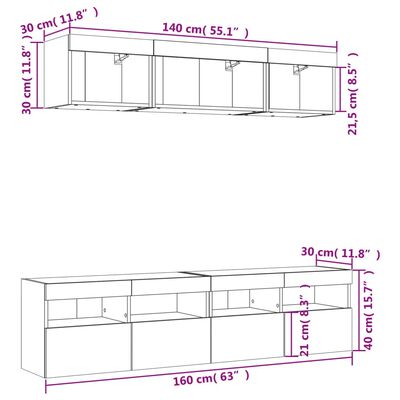 vidaXL 5-delige Tv-wandmeubelset met LED bewerkt hout zwart