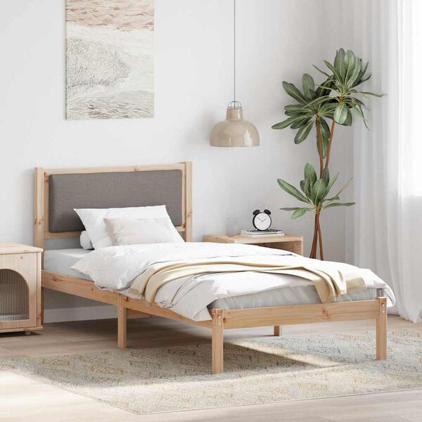 vidaXL Bedframe met hoofdeinde Taupe 90 x 200 cm Massief grenenhout