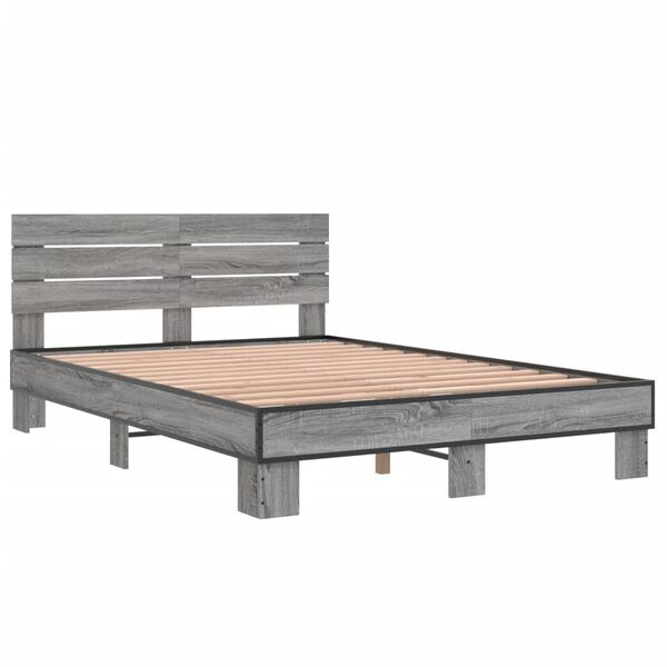vidaXL Bedframe bewerkt hout metaal grijs sonoma eiken 135x190 cm