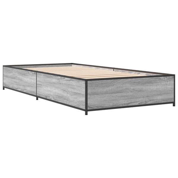 vidaXL Bedframe bewerkt hout en metaal grijs sonoma eiken 90x190 cm