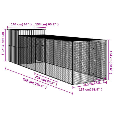 vidaXL Kippenhok met ren 165x659x181 cm staal lichtgrijs