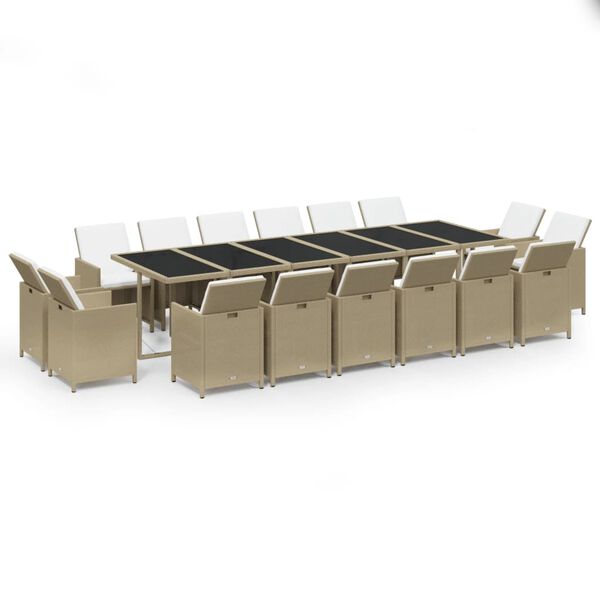 vidaXL 17-delige Tuinset met kussens poly rattan beige