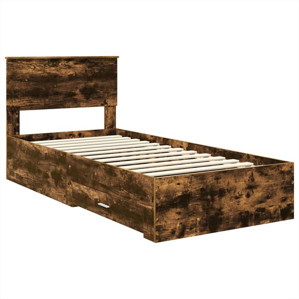 vidaXL Bedframe met hoofdeinde Gerookt eiken 90 x 190 cm Bewerkt hout