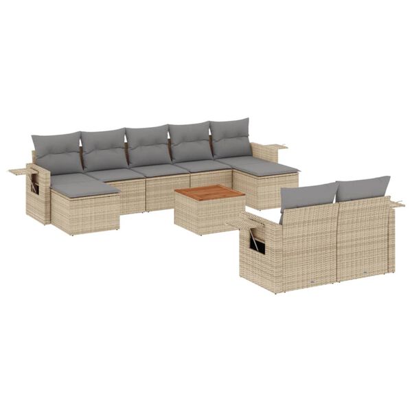 vidaXL 10-delige Loungeset met kussens poly rattan gemengd beige