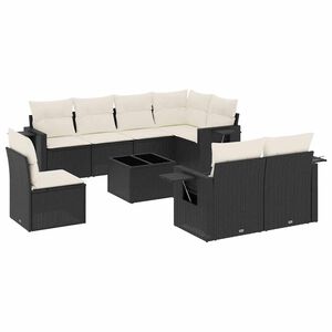 vidaXL 9-delige Loungeset met kussens poly rattan zwart