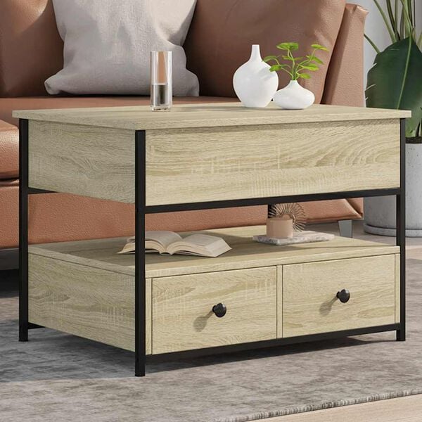 vidaXL Salontafel 70x50x50 cm bewerkt hout en metaal sonoma eikenkleur