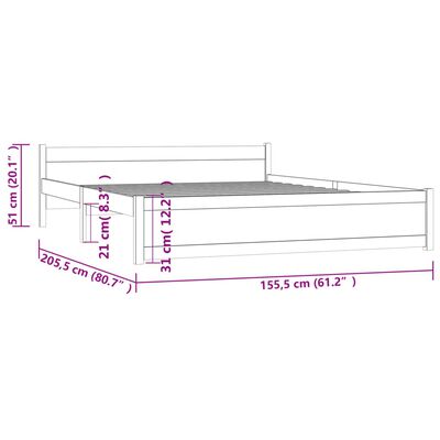 vidaXL Bedframe massief hout grijs 150x200 cm