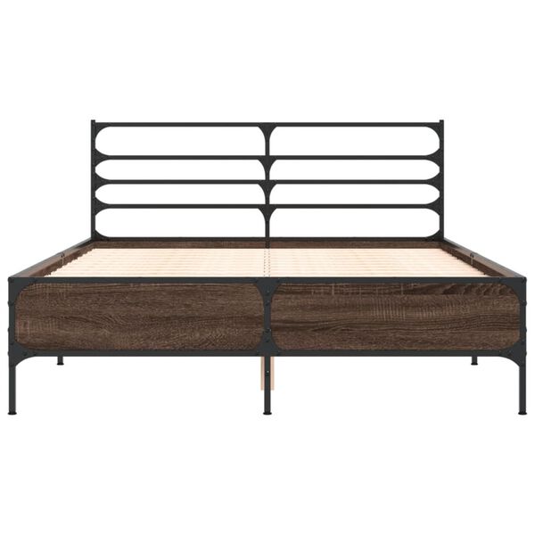 vidaXL Bedframe bewerkt hout metaal bruin eikenkleur 140x200 cm