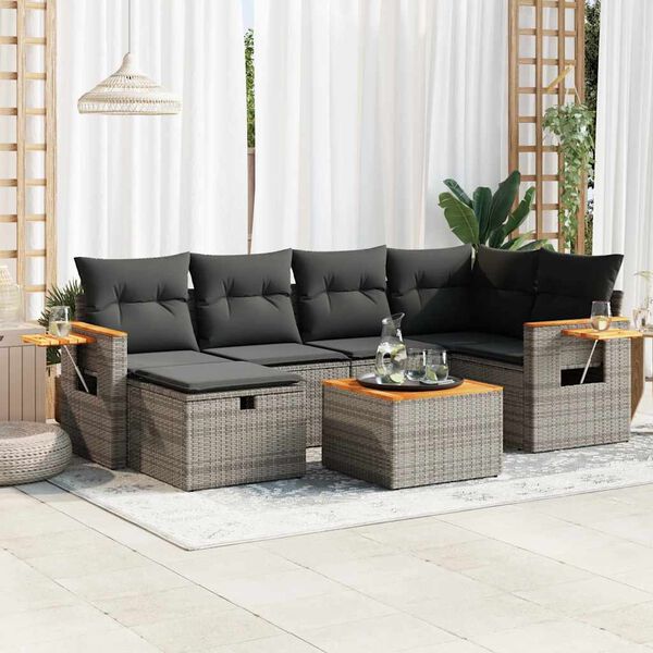 vidaXL 7-delige Loungeset met kussens poly rattan grijs