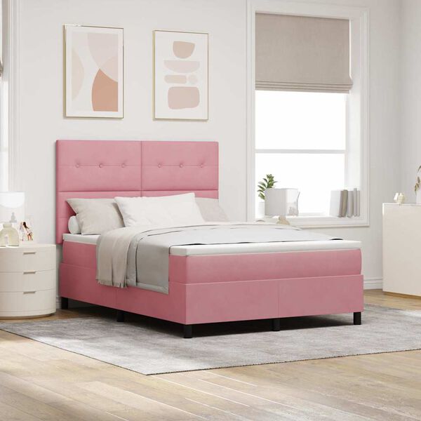vidaXL LED Box Spring Bed met matras Roze 160 x 200 cm Fluweel