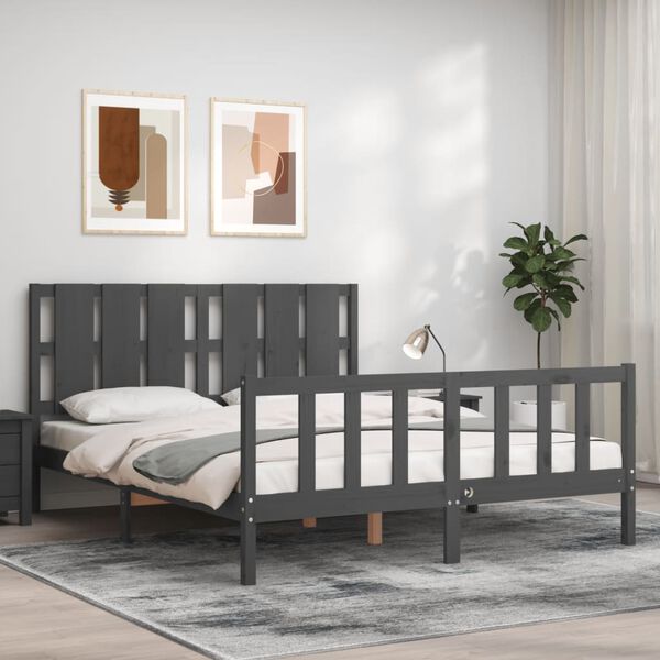 vidaXL Bedframe met hoofdbord massief hout grijs
