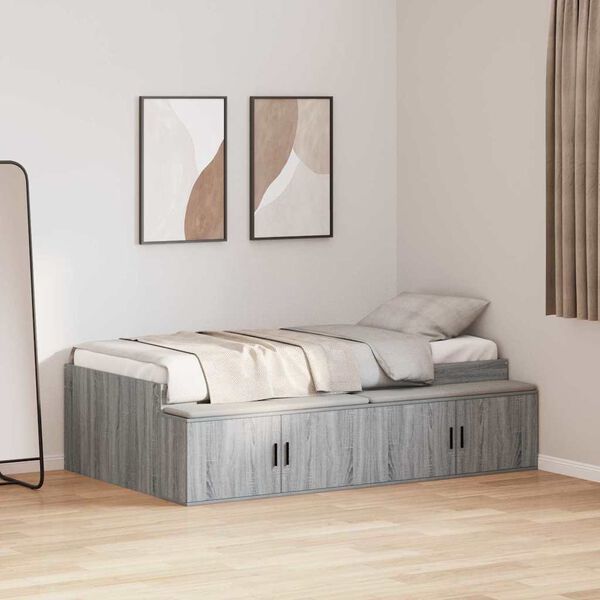vidaXL Bedframe met lade Grijs Sonoma 90 x 200 cm Bewerkt hout