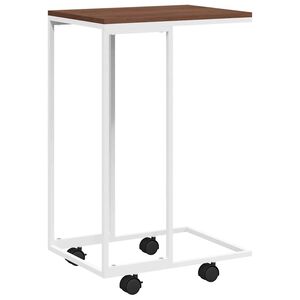 vidaXL Bijzettafel met wieltjes 40x30x63,5 bewerkt hout wit en bruin