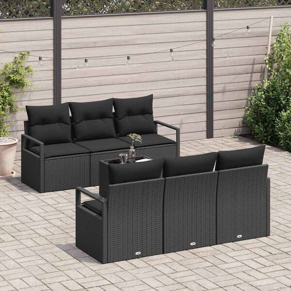 vidaXL Tuin Sofa Set met kussen met opslag 7 pcs Zwart poly rattan