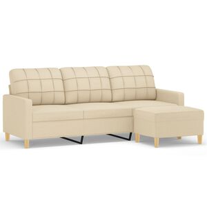 vidaXL Driezitsbank met voetenbank 180 cm stof cr&egrave;mekleurig