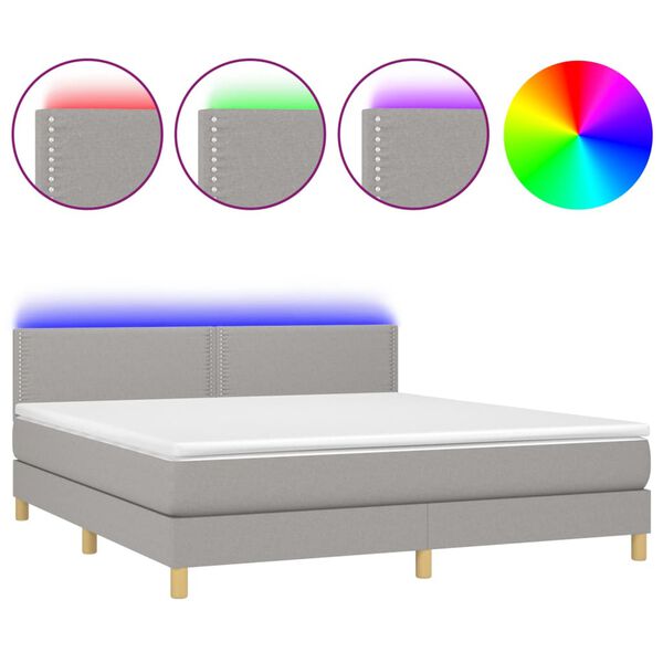 vidaXL Boxspring met matras en LED stof lichtgrijs 160x200 cm