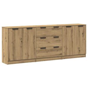 vidaXL Dressoirs 3 st 60x30x70 cm bewerkt hout artisanaal eikenkleurig