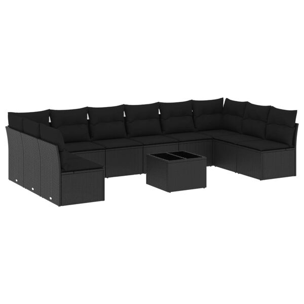 vidaXL 11-delige Loungeset met kussens poly rattan zwart