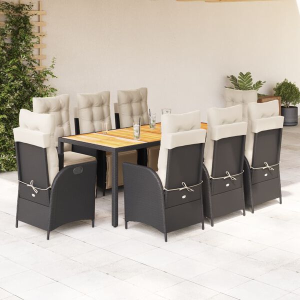 vidaXL 9-delige Tuinset poly rattan zwart