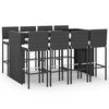 vidaXL 9-delige Tuinbarset met kussens poly rattan zwart