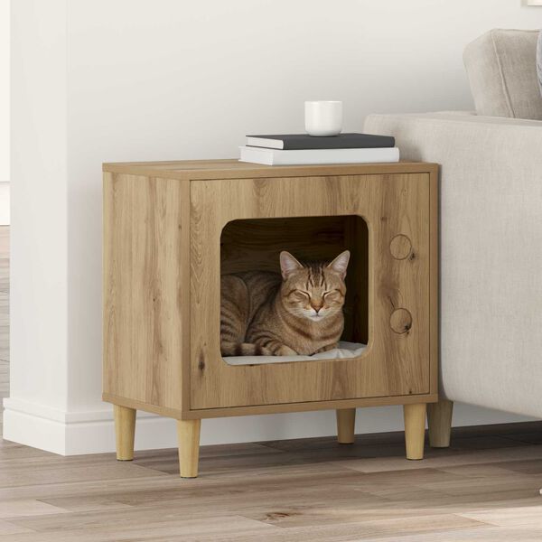 vidaXL Kattenhuis Ambachtelijk eiken 51 x 30 x 52 cm Bewerkt hout