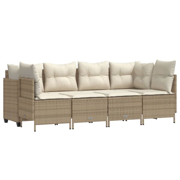 vidaXL 5-delige Loungeset met kussens poly rattan beige
