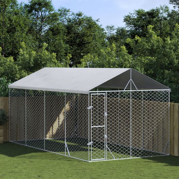 vidaXL Hondenkennel met dak 3x6x2,5 m gegalvaniseerd staal zilverkleur