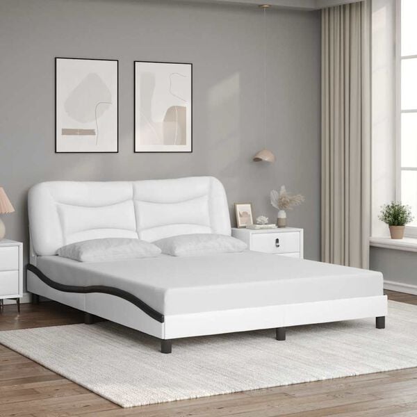 vidaXL Bedframe zonder matras "Hvar" kunstleer zwart en wit 160x200 cm