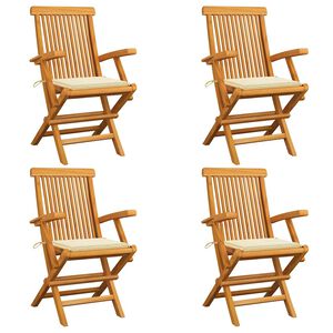vidaXL Tuinstoelen 4 st met cr&egrave;mekleurige kussens massief teakhout